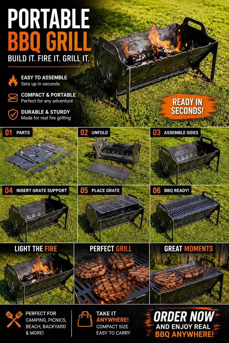 Portable Fire Pit / BBQ – Steel metal Outdoor Camping Fire Bowl