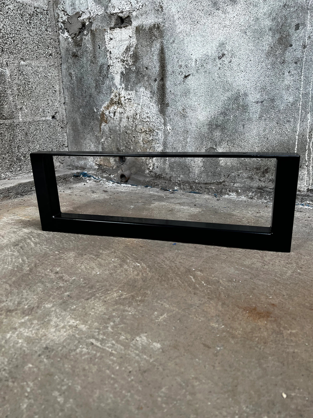 Low wide black rectangular steel leg for a bench or coffee table